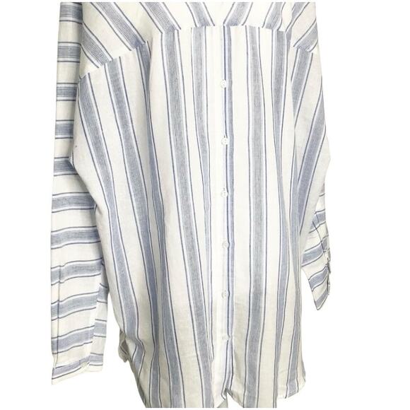 Lumiere Blue White Striped Tunic Top Long Sleeve Split Collar Large NWT - Picture 4 of 7